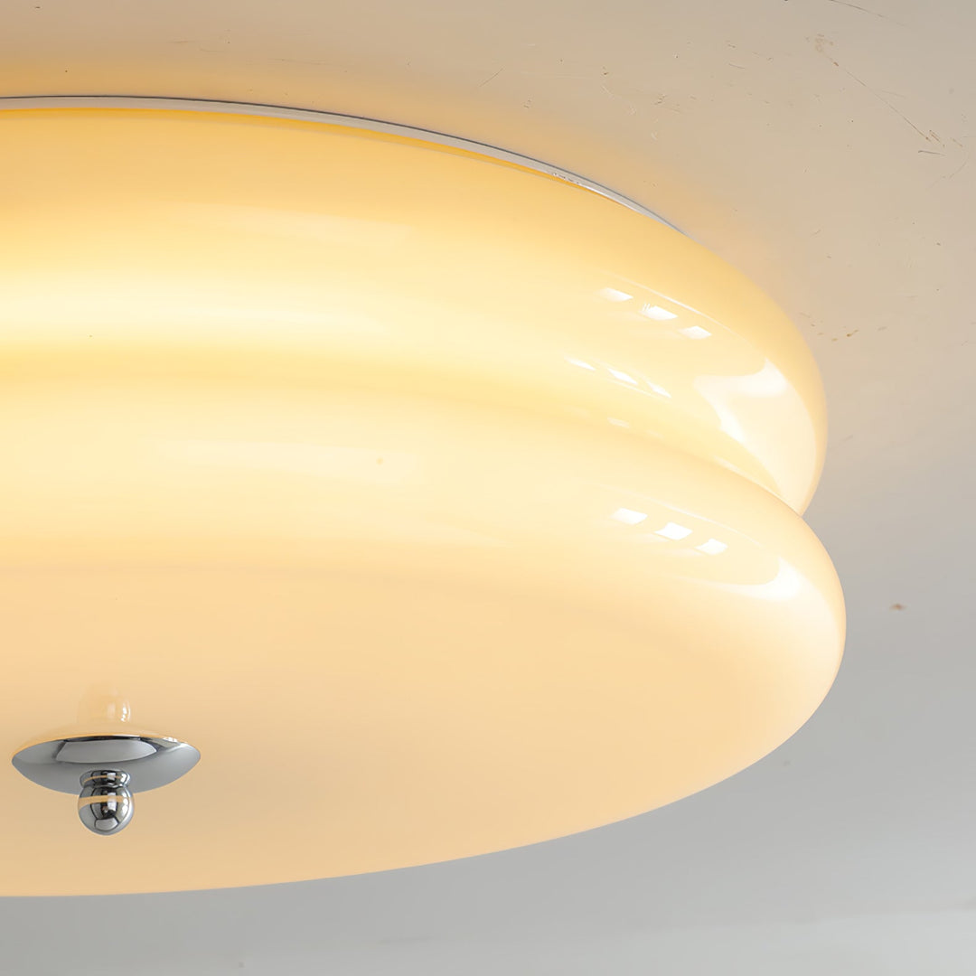 Chromowana lampa sufitowa retro LED, do salonu, z ciepłym światłem. Designerskie oświetlenie.