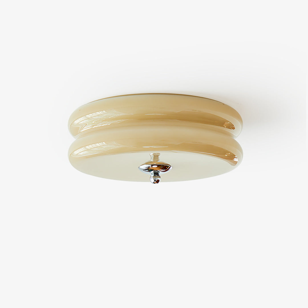 Chromowana lampa sufitowa Art Déco LED, do wnętrz, z ciepłym światłem. Styl retro.
