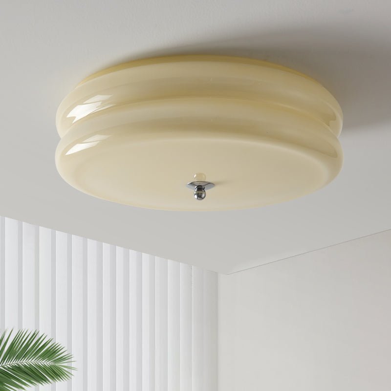 Lampa sufitowa Art Deco z ryflowanym szkłem, chrom. Styl vintage do nowoczesnych wnętrz.