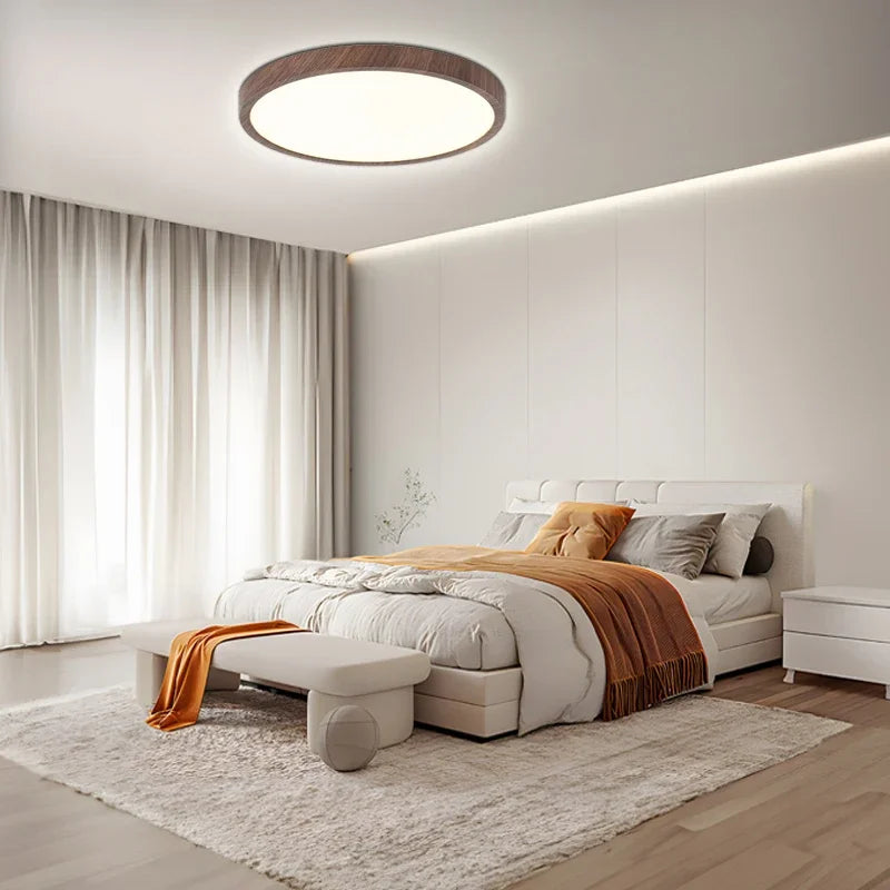 Nowoczesna lampa sufitowa LED do salonu, design japandi. Płaska, elegancka, energooszczędna.