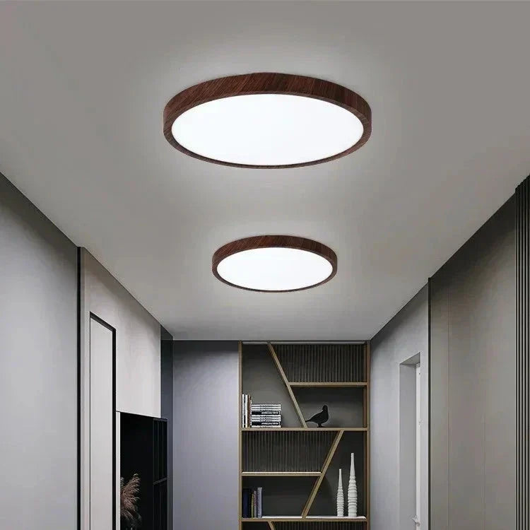 Minimalistyczna lampa LED sufitowa do sypialni, styl japandi. Okrągła, ultracienka, ciepłe światło.