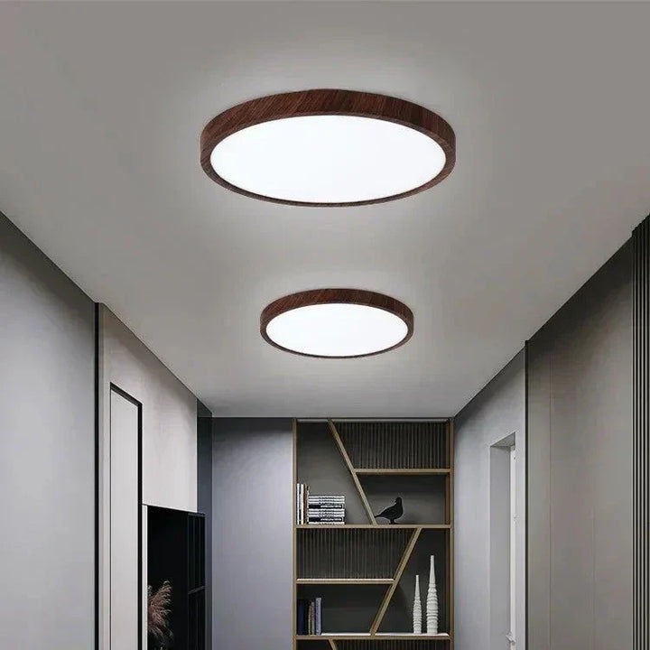 Minimalistyczna lampa LED sufitowa do sypialni, styl japandi. Okrągła, ultracienka, ciepłe światło.