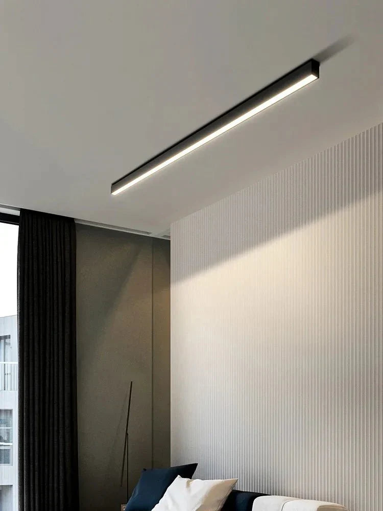 Nowoczesna lampa sufitowa LED, długa listwa liniowa skandynawska, oświetlenie do salonu i domowych wnętrz.