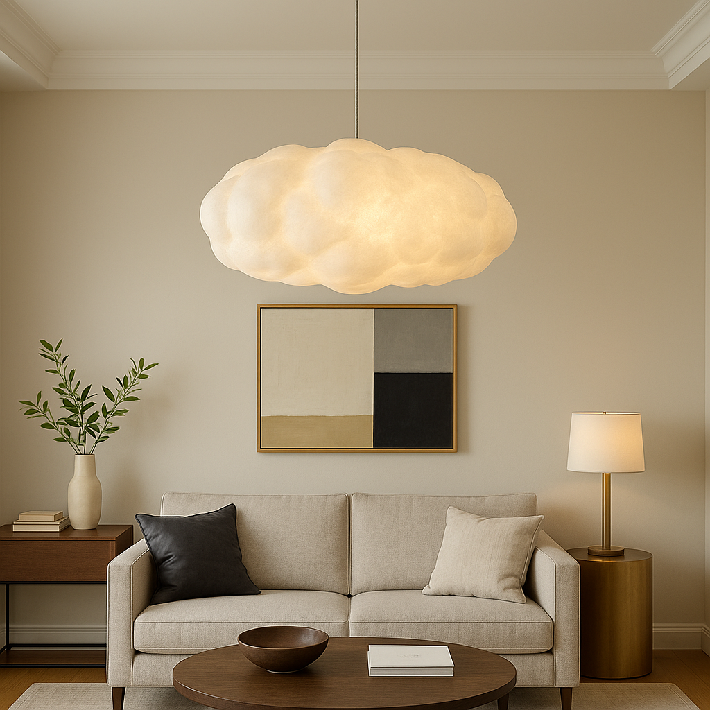 Regulowana lampa sufitowa LED chmura. Stwórz nastrojowe oświetlenie w jadalni lub salonie. Nowoczesny design.