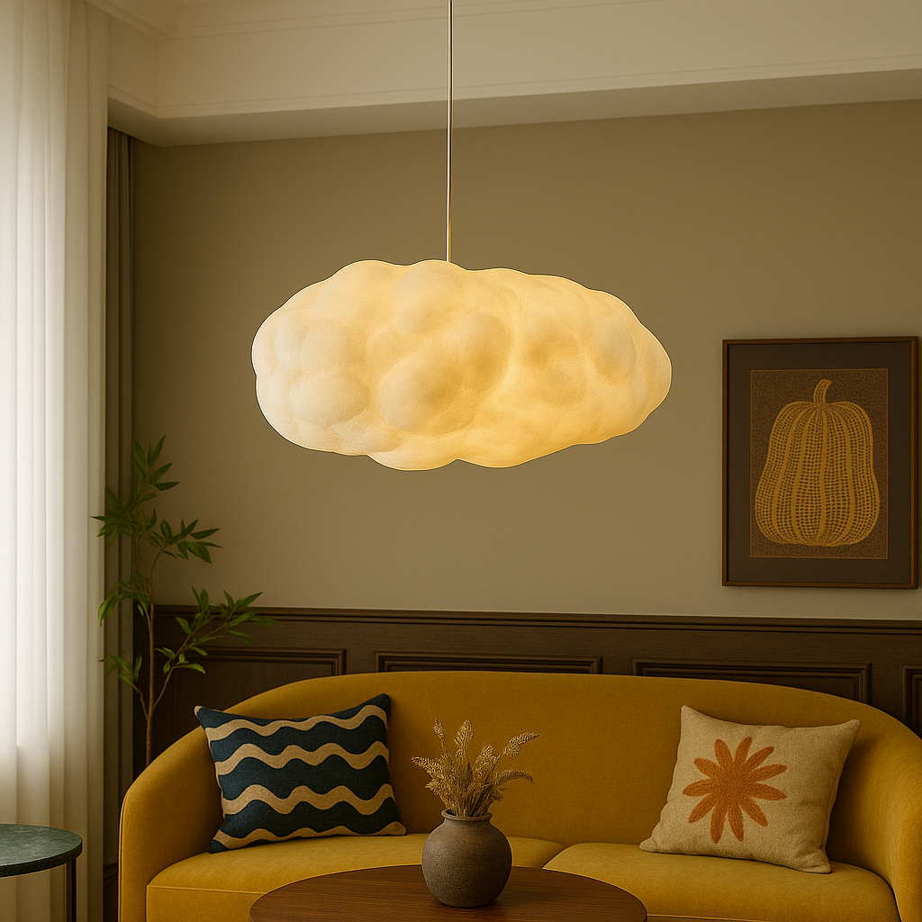 Designerska lampa sufitowa LED Chmura, idealna dekoracja i stylowe oświetlenie do nowoczesnego wnętrza domu.