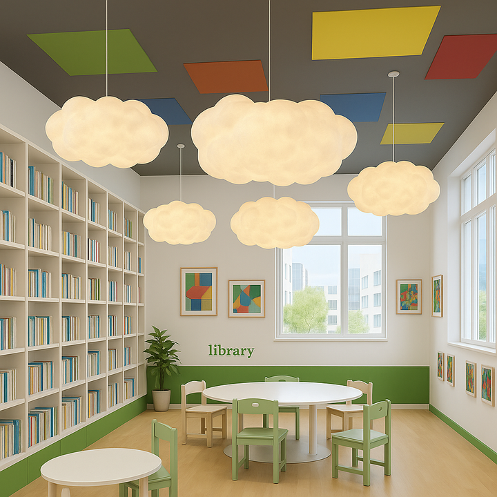 Lampa sufitowa LED chmura do sypialni. Regulowane, nastrojowe oświetlenie tworzy relaksującą atmosferę.