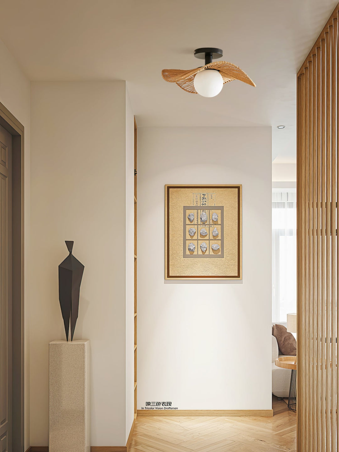 Lampa Tilda. Oświetlenie do sypialni, design ze szkła i liny konopnej, styl nowoczesny.