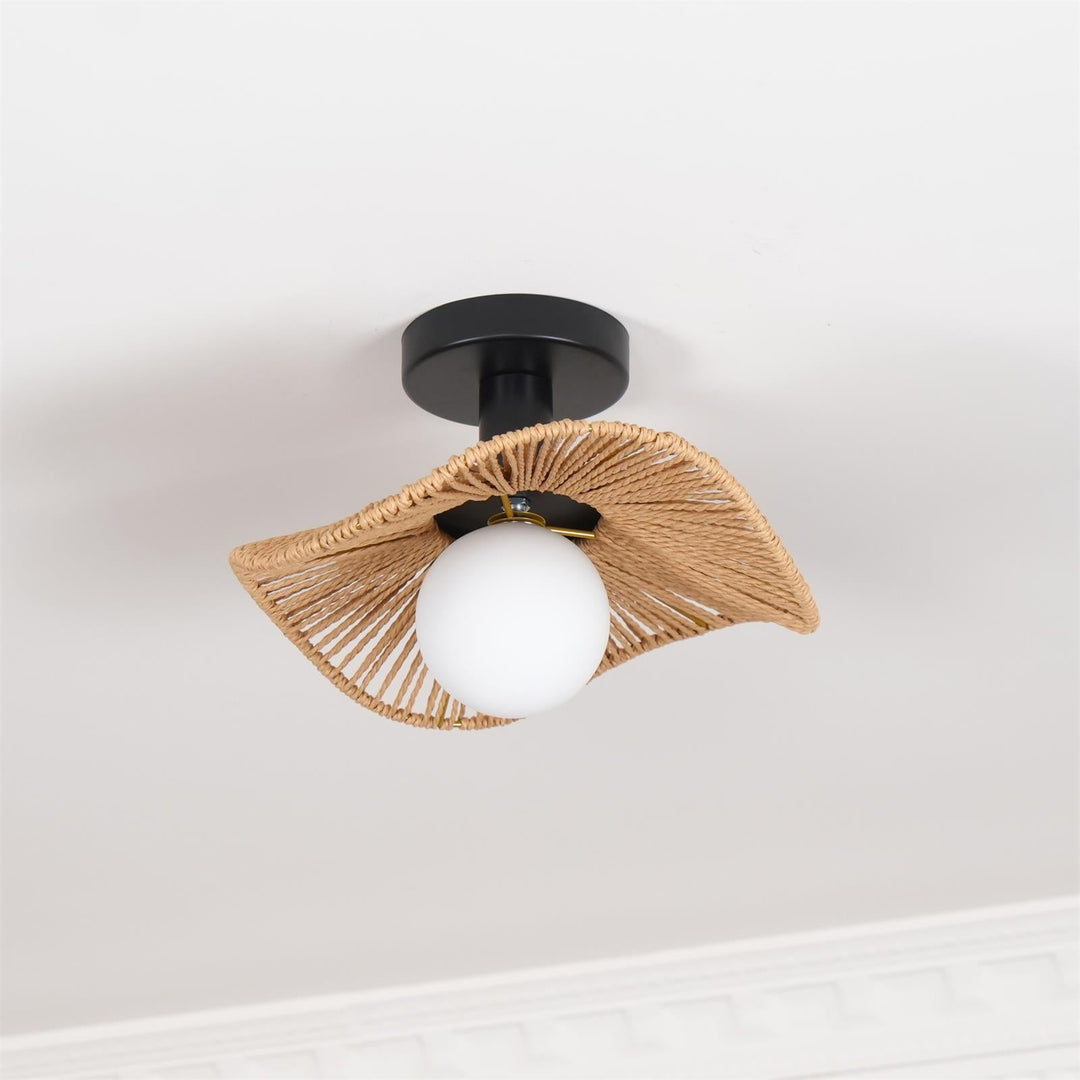 Oświetlenie Tilda. Lampa sufitowa ze szkła i liny konopnej, nowoczesny styl do salonu.