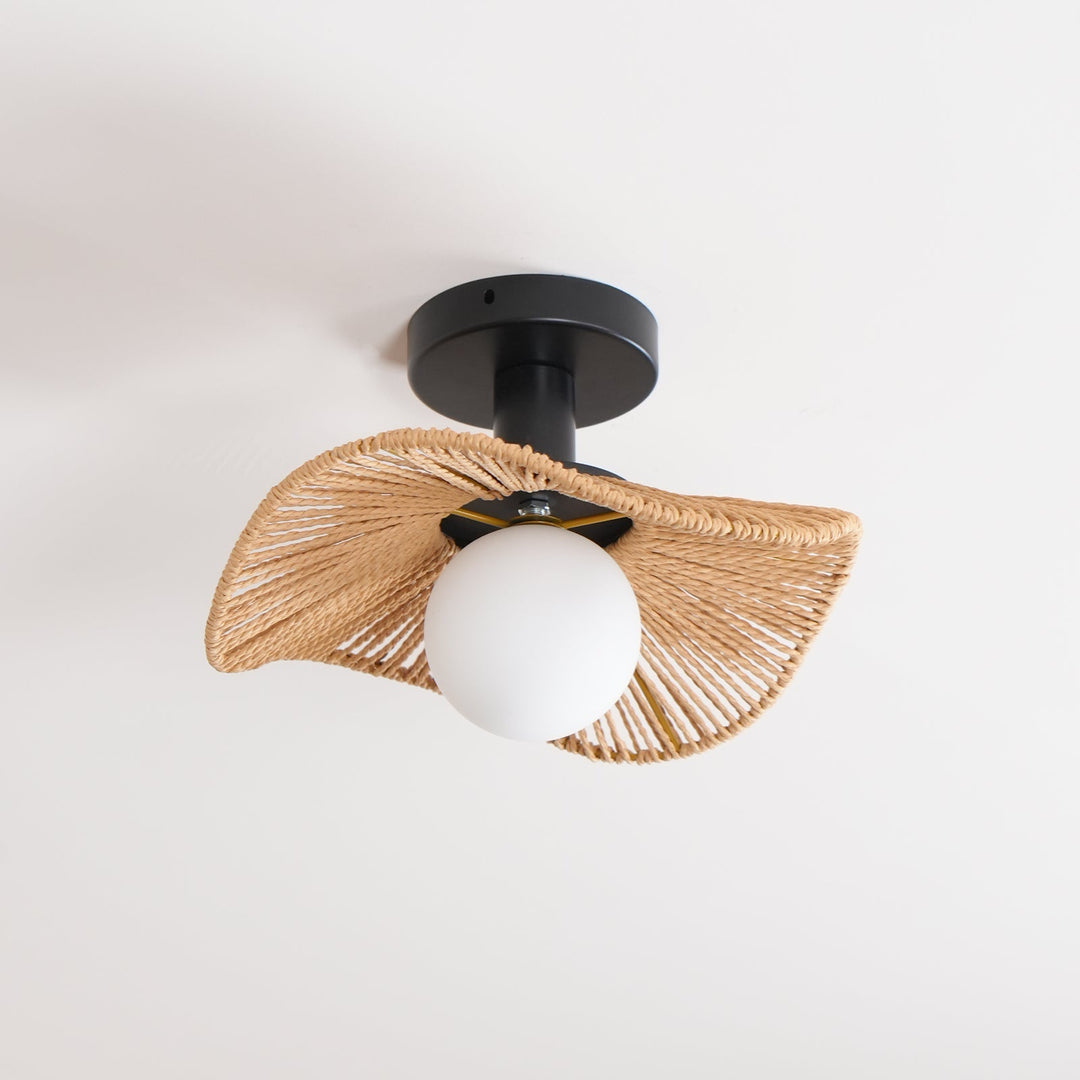 Nowoczesna lampa Tilda. Oświetlenie sufitowe z liny konopnej i szkła, designerska.