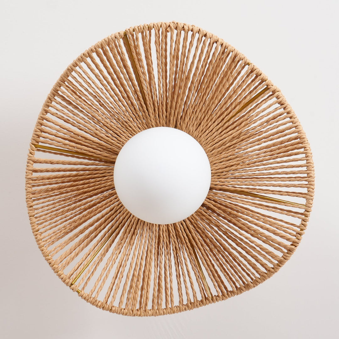 Lampa Tilda. Oświetlenie sufitowe, styl designerski, lina konopna, szkło do salonu.