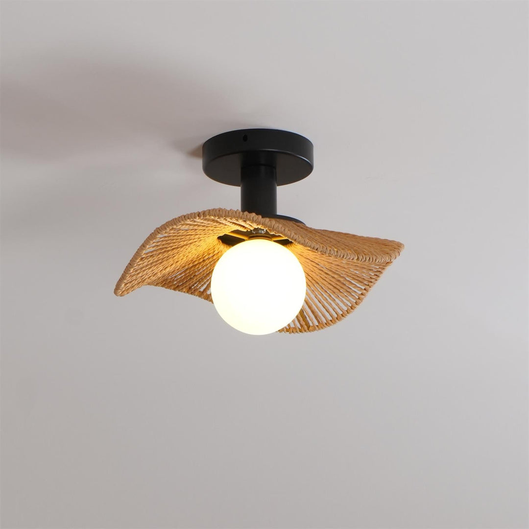 Designerska lampa Tilda. Oświetlenie sufitowe, nowoczesne, lina konopna, szkło do sypialni.