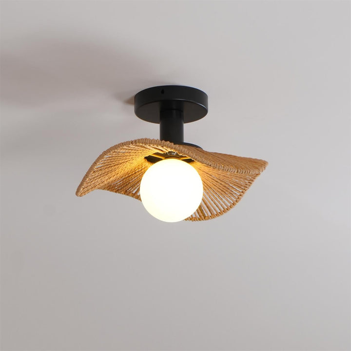 Designerska lampa Tilda. Oświetlenie sufitowe, nowoczesne, lina konopna, szkło do sypialni.