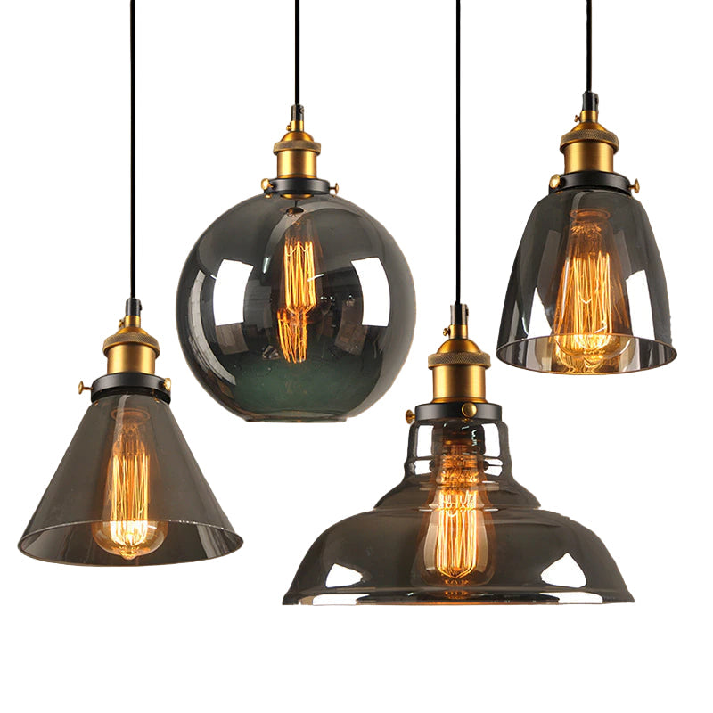 Lampa wisząca Art Deco vintage z regulacją, idealna do salonu lub jadalni. Bursztynowa, dymna, szara.
