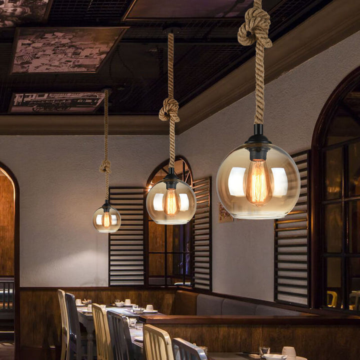 Szklana lampa wisząca kula, styl retro, oświetlenie sufitowe do wnętrz.