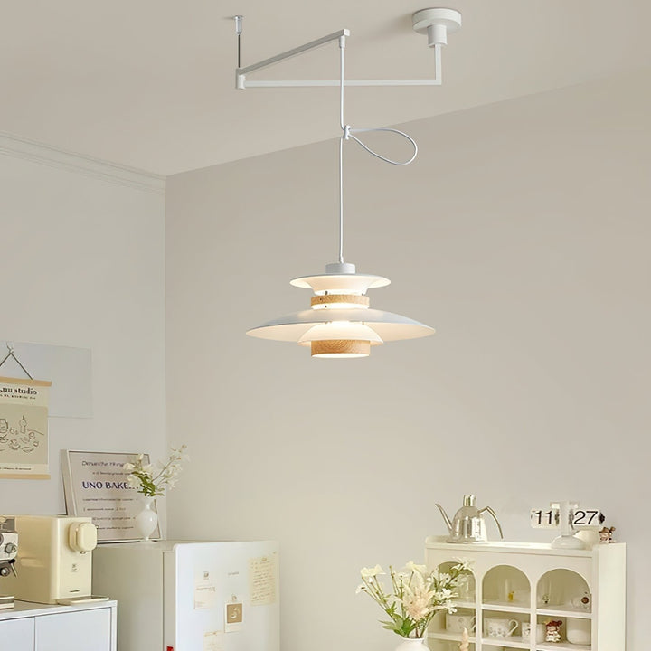 Designerska lampa LED wisząca, czarna i obrotowa. Minimalistyczne oświetlenie sufitowe do salonu.