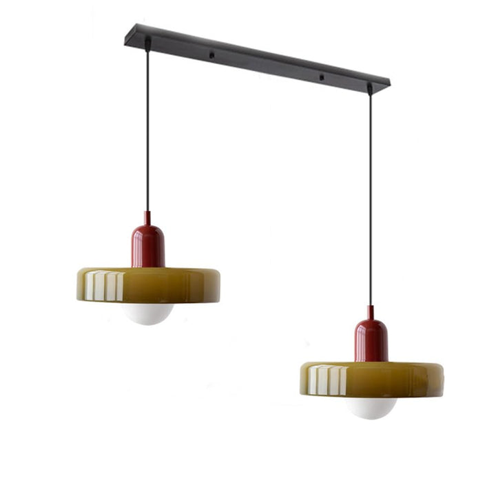 Designerska lampa sufitowa dwuramienna do jadalni.