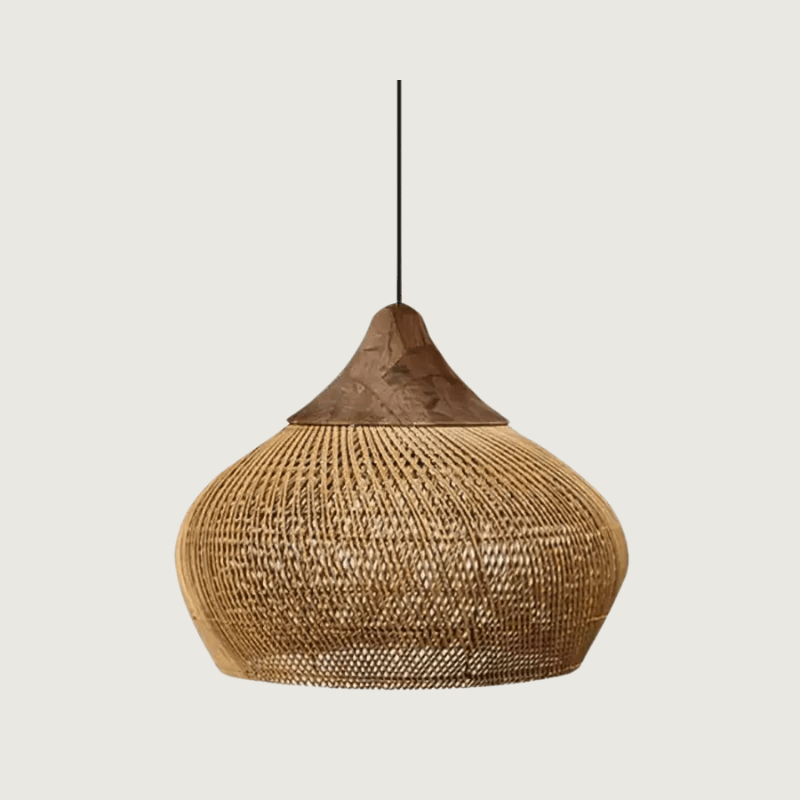Lampa wisząca rattanowa, styl boho, naturalne oświetlenie sufitowe do wnętrz. Ręcznie robiona dekoracja.