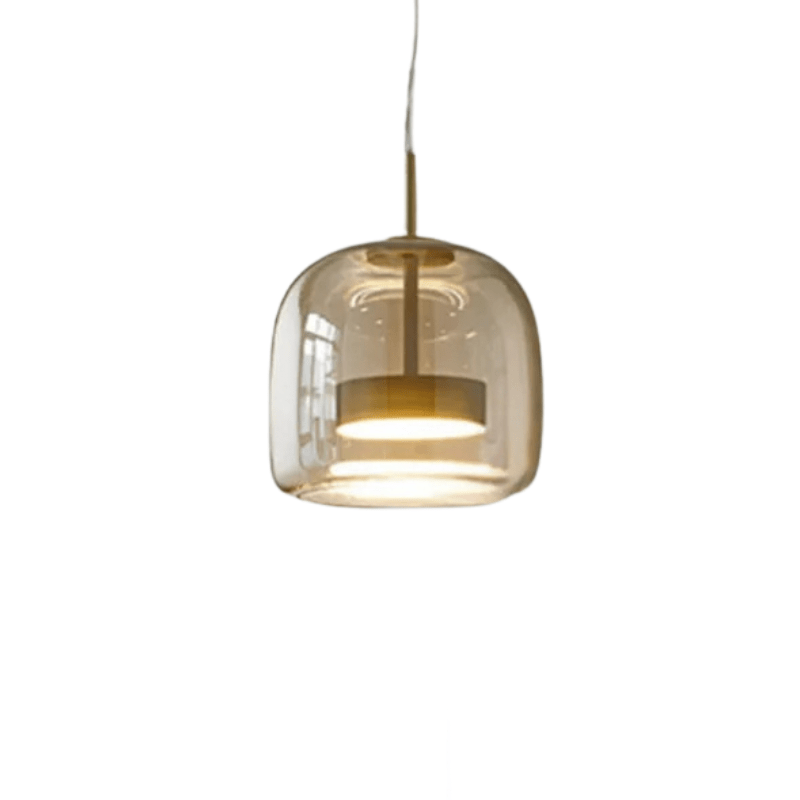 Elegancka lampa wisząca retro, klosz z bursztynowego szkła. Designerska dekoracja domu w stylu vintage.