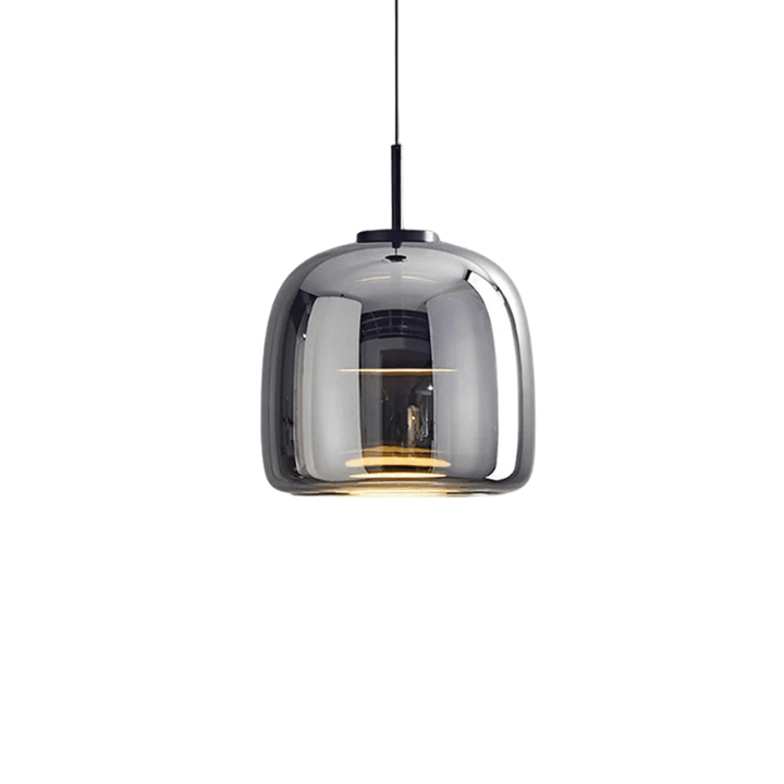 Designerska lampa wisząca retro, bursztynowe szkło, idealne oświetlenie wnętrz w stylu vintage.
