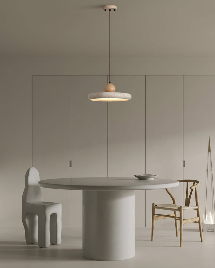 Nowoczesna lampa Siyane do jadalni, trawertyn, drewno, eleganckie oświetlenie LED. Wyjątkowy design.