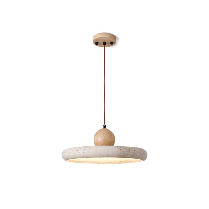 Lampa wisząca Siyane: naturalne drewno i trawertyn, nowoczesny design oświetlenia. Stylowa i trwała.