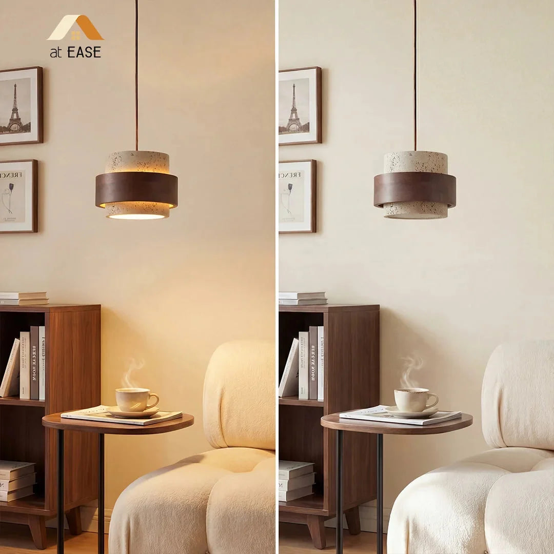 Stylowa lampa sufitowa z kloszem z trawertynu do nowoczesnego salonu