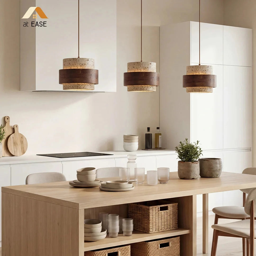 Unikalna lampa wisząca design Japandi z kamiennym elementem dekoracyjnym