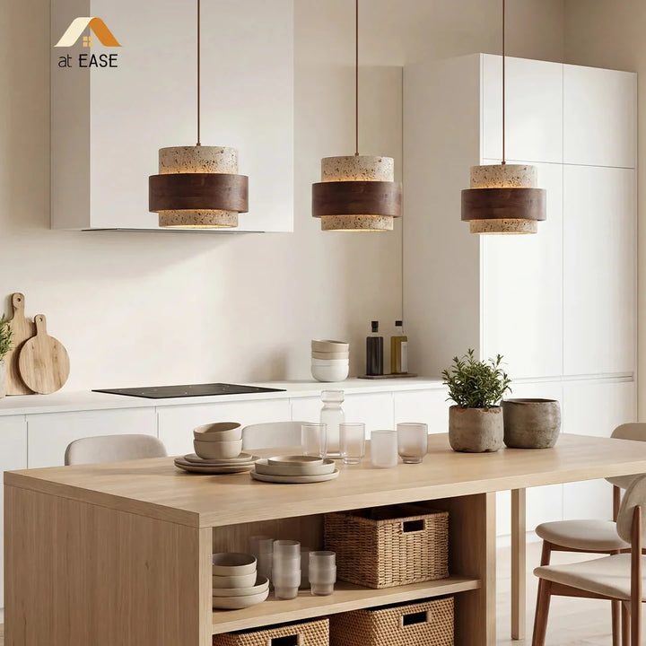 Unikalna lampa wisząca design Japandi z kamiennym elementem dekoracyjnym