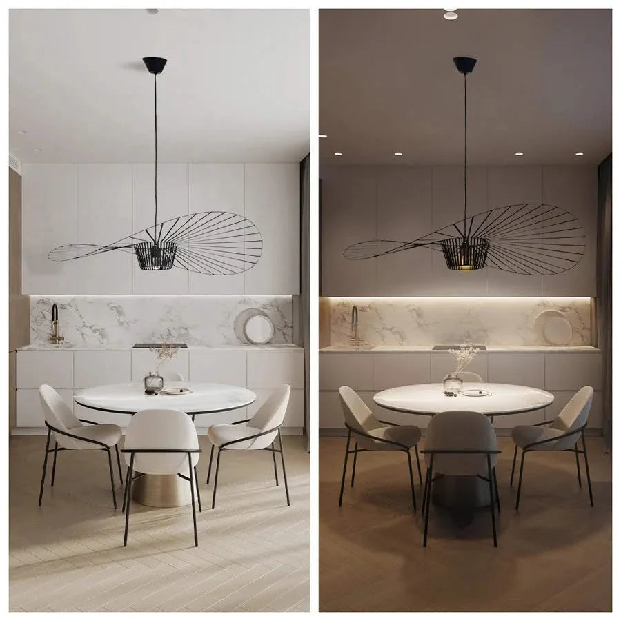 Designerska lampa wisząca w kształcie kapelusza nad stół w jadalni