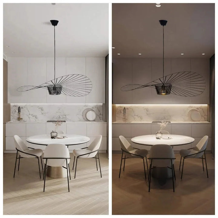 Designerska lampa wisząca w kształcie kapelusza nad stół w jadalni