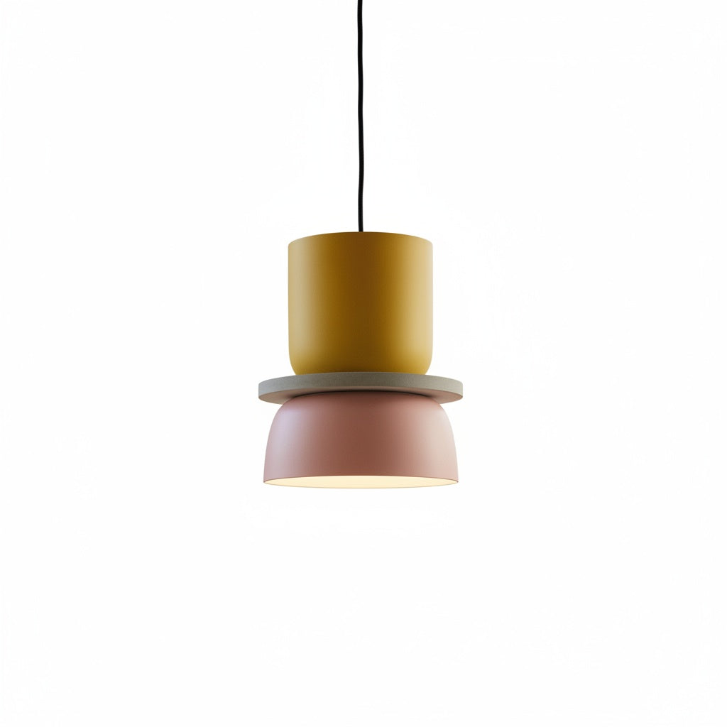 Żółto-różowa skandynawska lampa wisząca Macarons na białym tle