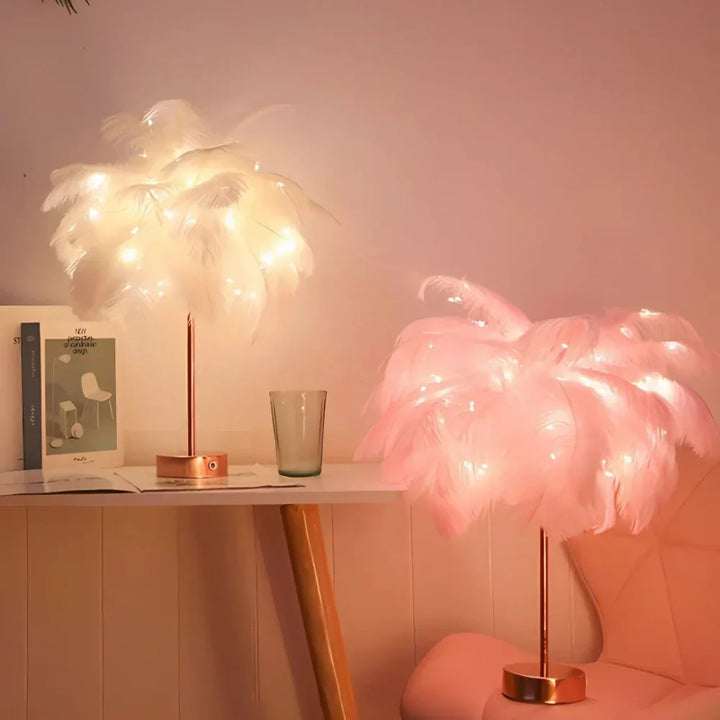 Lampa piórkowa LED, oświetlenie akcentowe, elegancki dodatek do wnętrz.