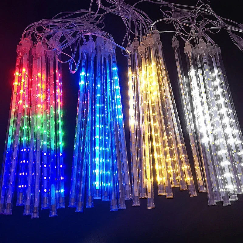 Zewnętrzne lampki LED girlanda, nastrojowe światło deszczu meteorytów do ogrodu.
