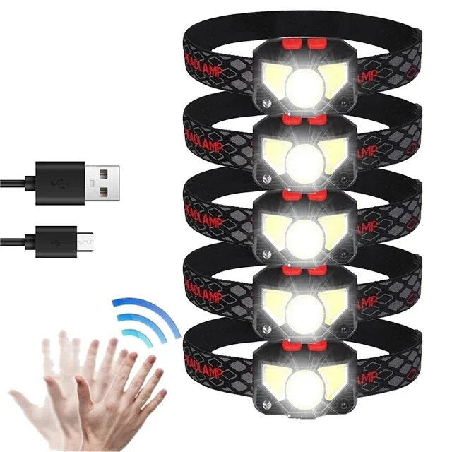 Profesjonalna latarka czołowa LED USB dla ratowników, z czujnikiem ruchu, zapewnia bezpieczeństwo.