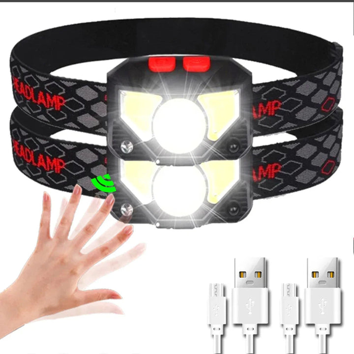Niezawodna latarka czołowa LED USB z czujnikiem ruchu, świetna do eksploracji i survivalu outdoor.