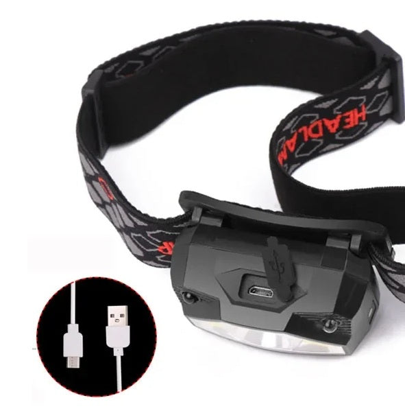 Lekka, kompaktowa latarka czołowa LED USB, łatwa do spakowania na każdą outdoorową przygodę.