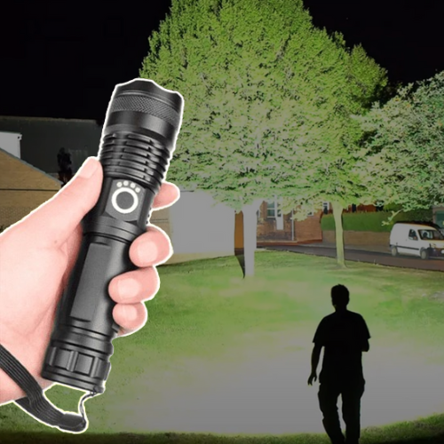 Latarka LED XHP50.2 90000 lm z zoomem, ładowanie USB. Idealna na outdoor, camping, polowanie.