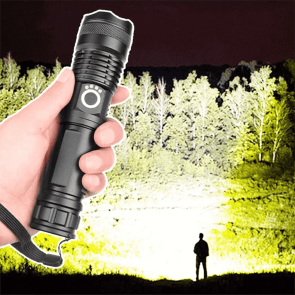 Potężna latarka LED XHP50.2 90000 lm, wodoodporna i wytrzymała. Doskonała na survival i wędkowanie.