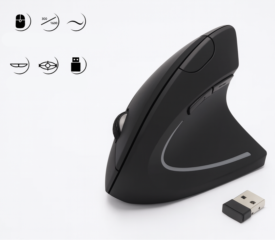 Lekka pionowa mysz ergonomiczna bezprzewodowa z regulacją DPI, idealna do pracy i domu, zapewnia komfort i precyzję.