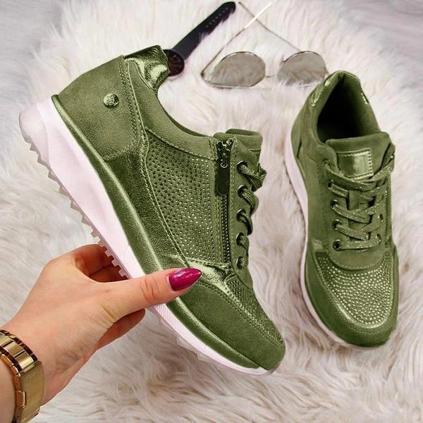 Damskie ortopedyczne sneakersy z wygodnym zamkiem, zapewniające wsparcie stopy i łatwe zakładanie. Obuwie codzienne.