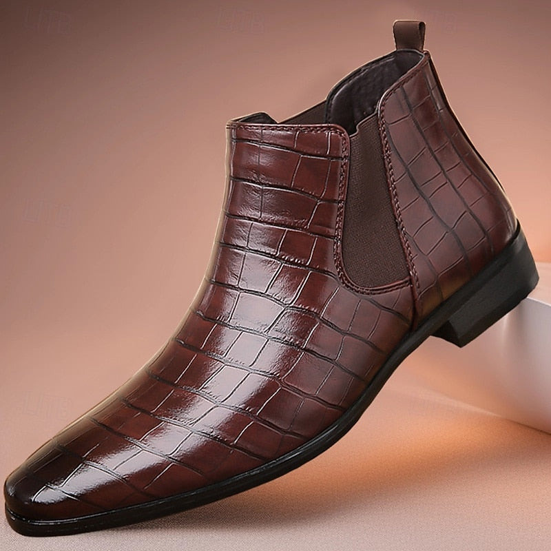 Męskie sztyblety chelsea z tłoczeniem z boku, eleganckie obuwie