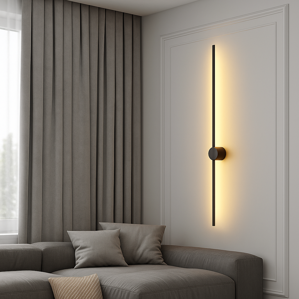 Lampa ścienna LED w salonie. Tworzy przytulną atmosferę, nowoczesne i energooszczędne oświetlenie.