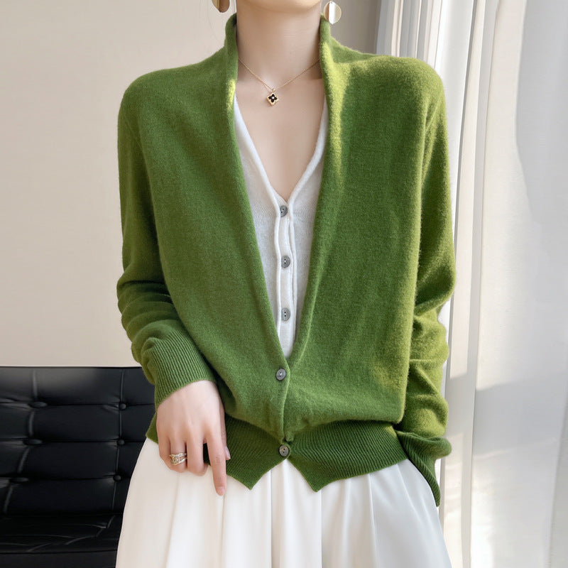 Elegancki sweter damski Alyssa na jesień/zimę, luźny fason z dekoltem V i guzikami, na co dzień i okazje.