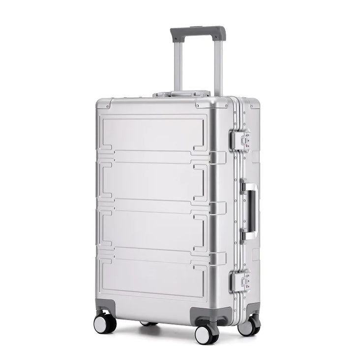 Twarda walizka podróżna z aluminium. Zamek TSA, kółka 360°. Bezpieczny i luksusowy bagaż.