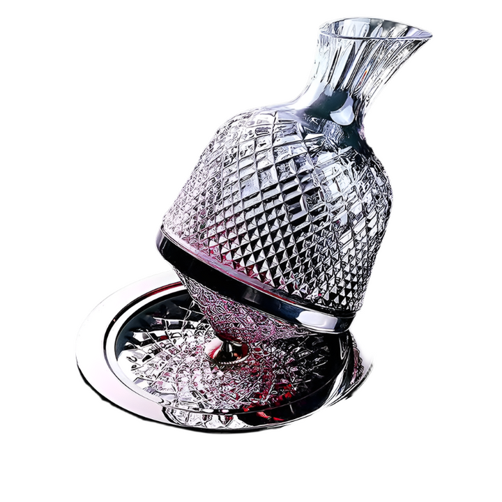 Luksusowa karafka obrotowa kryształowa, złoto-srebrna. Elegancka do serwowania whisky i wina. Ozdoba stołu i prezent.