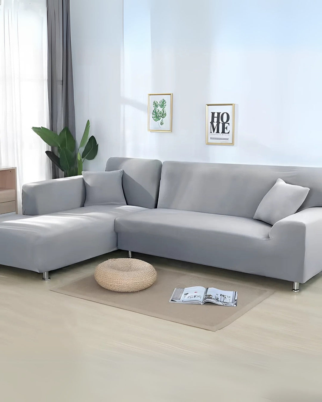 Elastyczny pokrowiec na modułowy narożnik Modulaire, idealny do nowoczesnej sofy w eleganckim salonie.