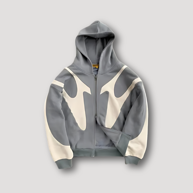 Komfortowa męska bluza hoodie Leon z zamkiem, modnym nadrukiem graficznym. Casualowa i streetwearowa odzież męska.