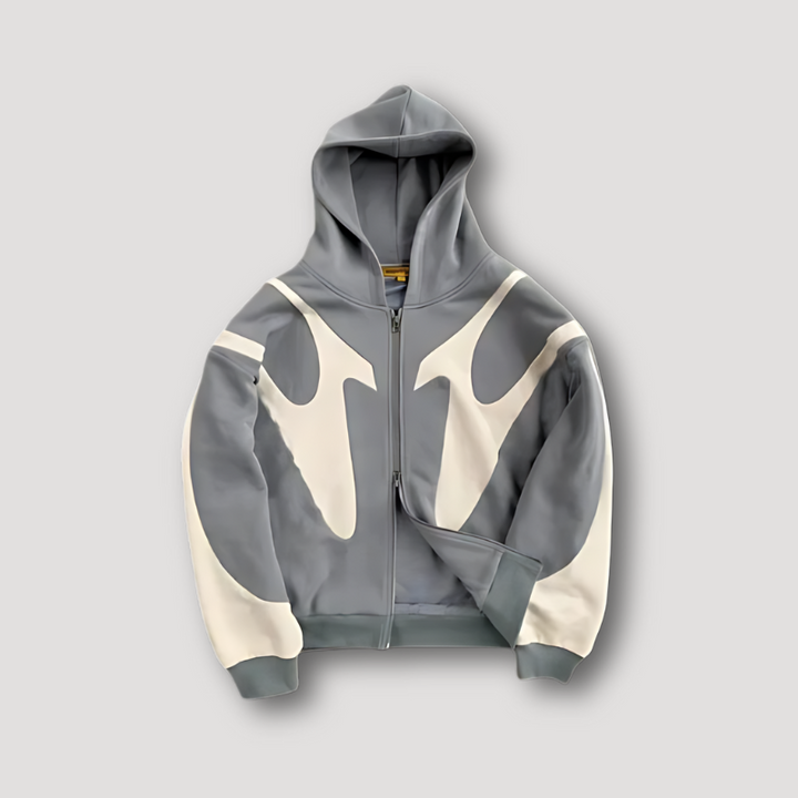 Komfortowa męska bluza hoodie Leon z zamkiem, modnym nadrukiem graficznym. Casualowa i streetwearowa odzież męska.