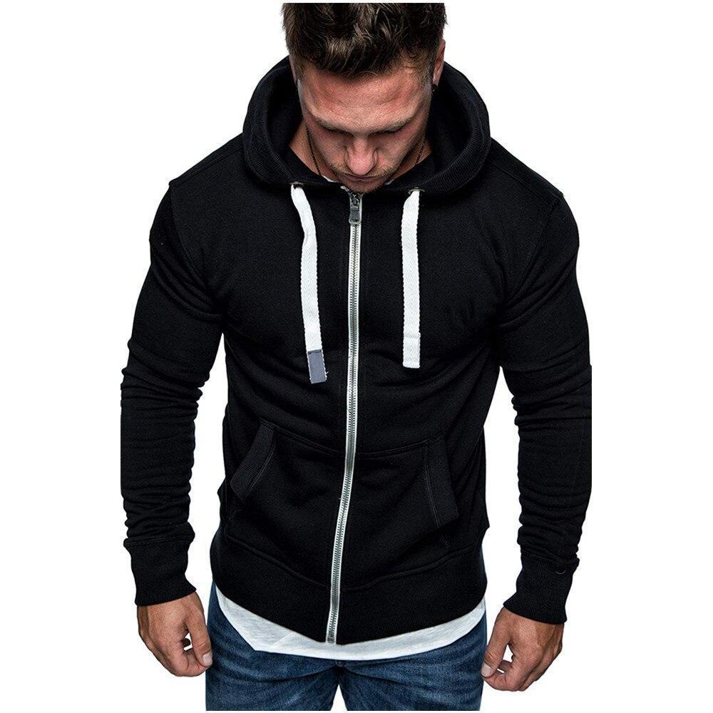 Modna bluza męska z zamkiem i kapturem, krój slim-fit. Sportowa i stylowa, świetna do męskich stylizacji.