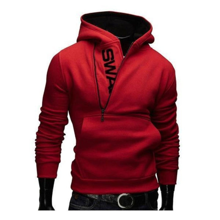 Męska bluza rozpinana z kapturem, ozdobnym napisem. Modna, komfortowa odzież casual i streetwear.